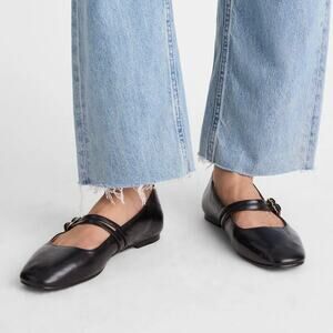 Madewell The Great Double Strap Black Leather Mary Jane Ballet Flat Size 11 NWOB